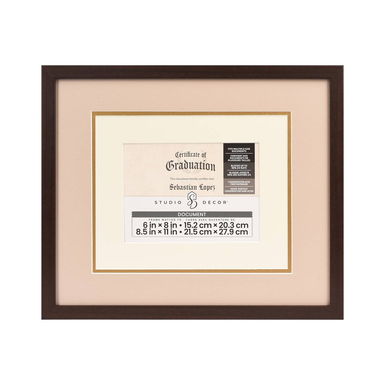 6 Pack: 6" x 8" / 8.5" x 11" Walnut Document Frame with Triple Mat by Studio Décor®